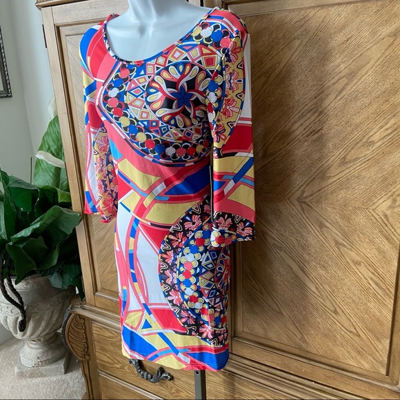 Multicolor floral Geo Print Bodycon shift dress - Picture 5 of 6